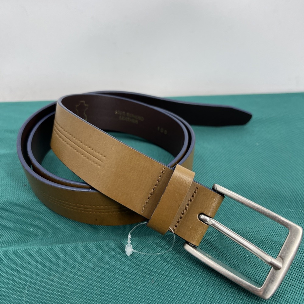 Meyers Exclusive Italian Bonded Leather Belt Embossed Detail Taupe Tan‎ Brown
